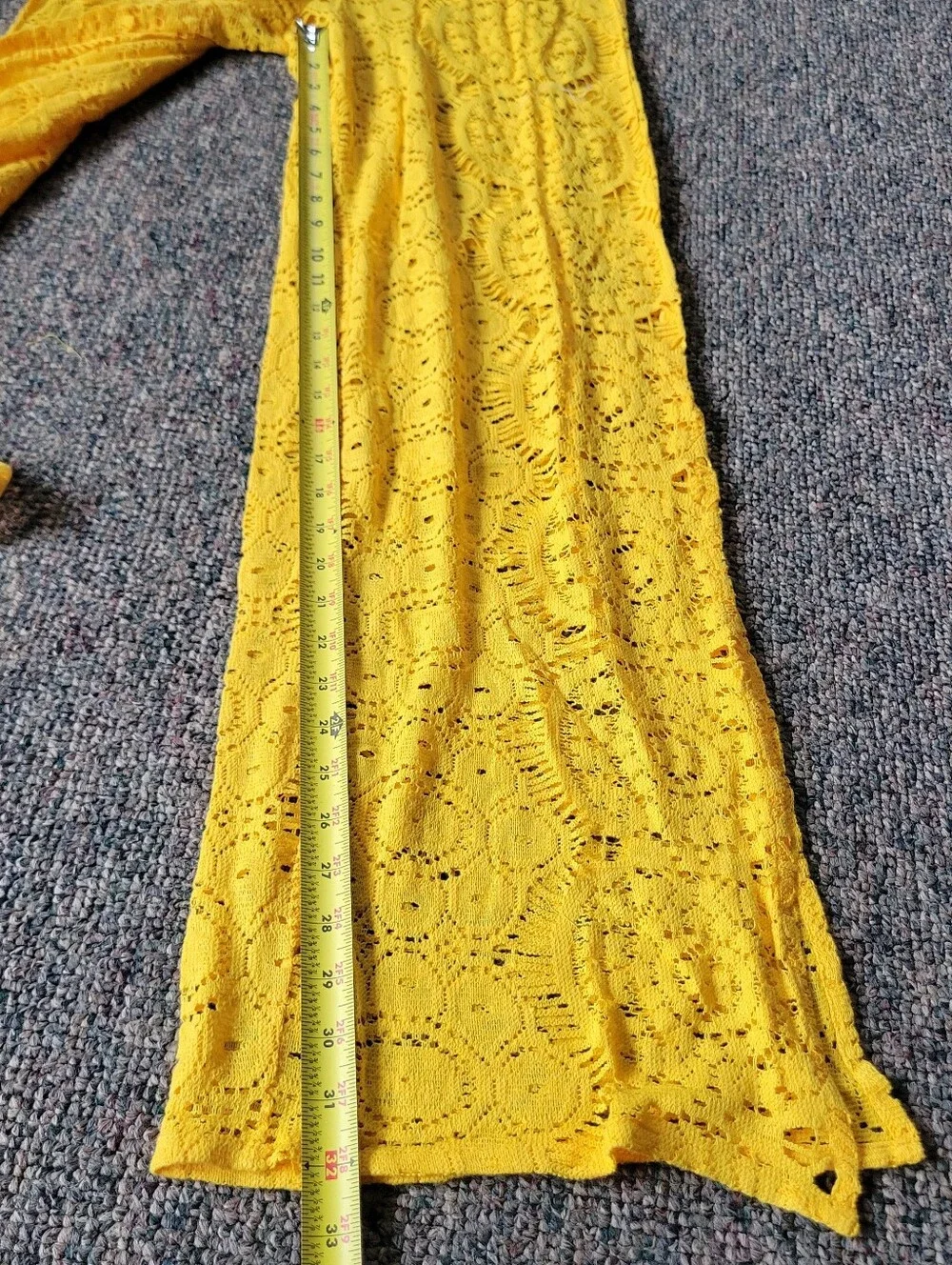 Yellow Crochet Lace Swim Coverup Set - Crochet Slitted Pants & Crop Top